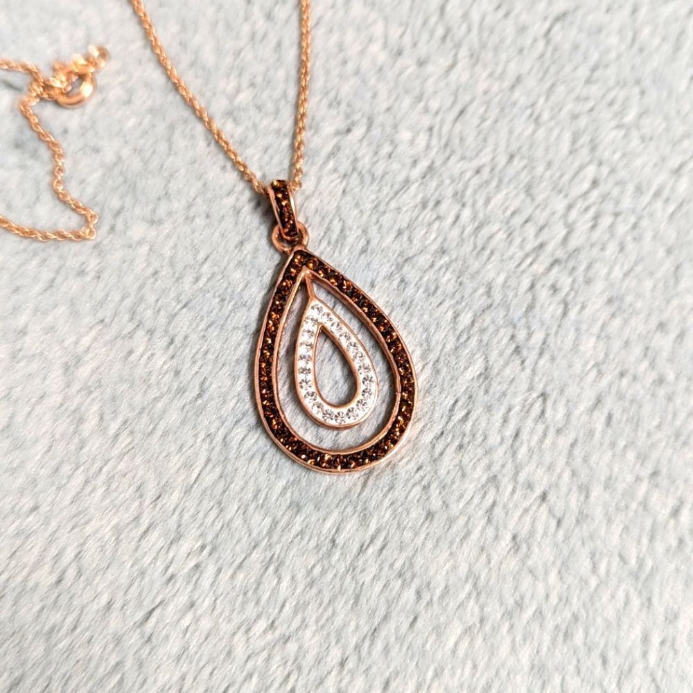 NWT Rose Gold Plated over Sterling Silver Swarovski Crystal Teardrop Necklace - Picture 14 of 15